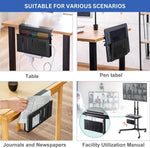 Under Desk Side Laptop Holder Storage with No Drill Cable Management Tray and Pen Storage for Office, Black - size and scale view