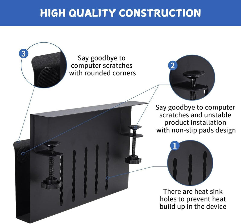 Under Desk Laptop Holder with No-Drill Cable Management - Black