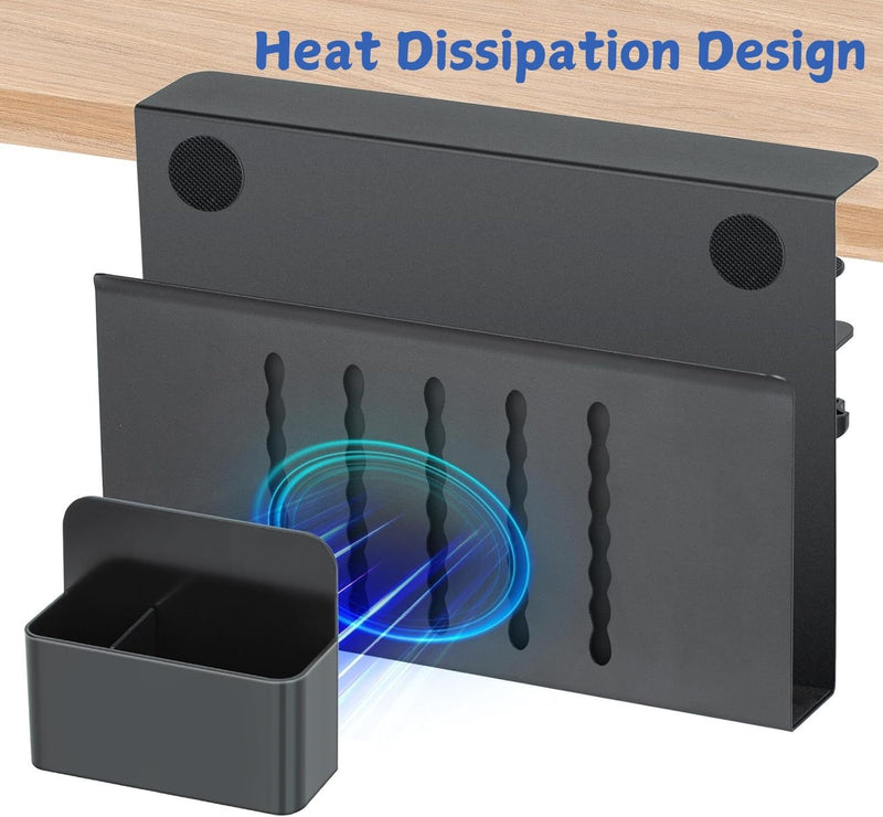 Under Desk Laptop Holder with No-Drill Cable Management - Black