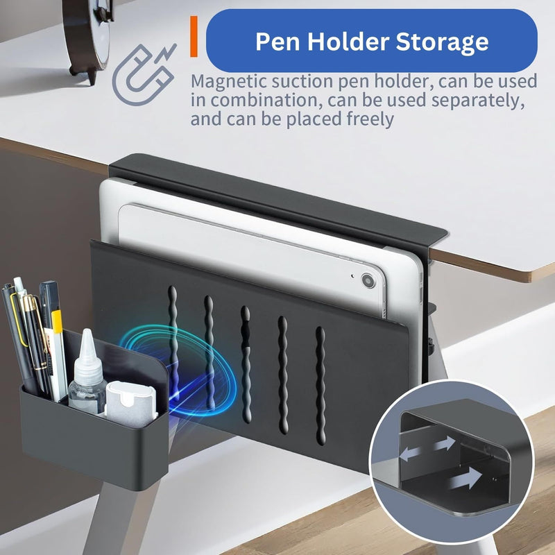 Under Desk Laptop Holder with No-Drill Cable Management - Black