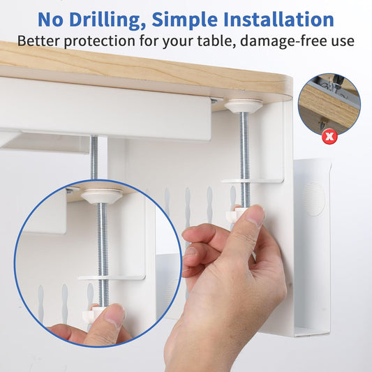 Under Desk Side Laptop Holder Storage with No Drill Cable Management Tray and Pen Storage for Office, White - alternate angle