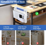 Under Desk Side Laptop Holder Storage with No Drill Cable Management Tray and Pen Storage for Office, White - detail view