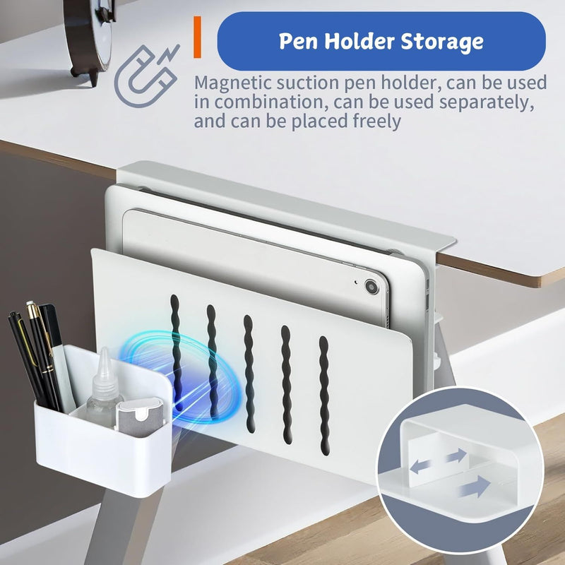 Under Desk Laptop Holder with No-Drill Cable Management - White