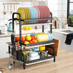 3 Tier Dish Drying Rack with Utensil Holder and Cutting Board, Black - alternate angle
