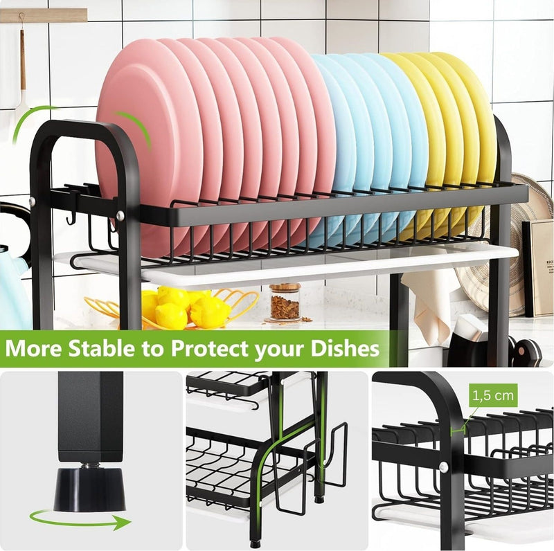 3 Tier Dish Drying Rack with Utensil Holder and Cutting Board