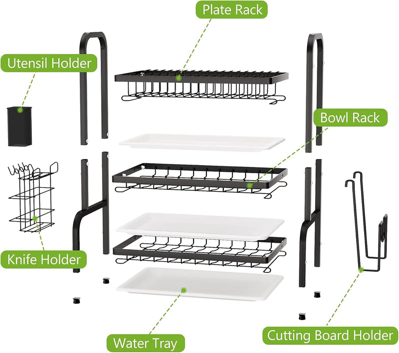 3 Tier Dish Drying Rack with Utensil Holder and Cutting Board