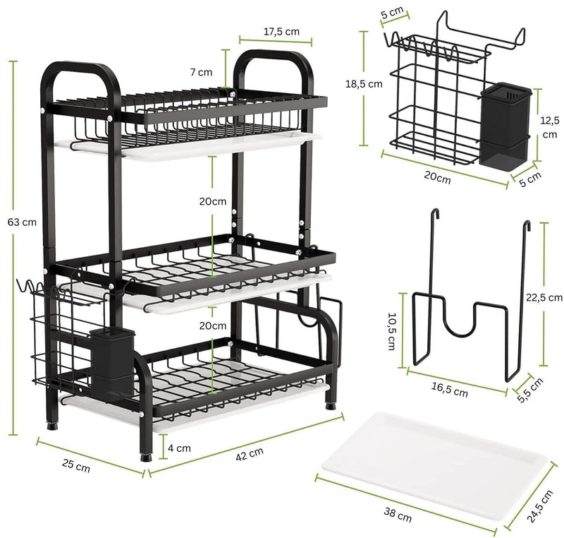 3 Tier Dish Drying Rack with Utensil Holder and Cutting Board