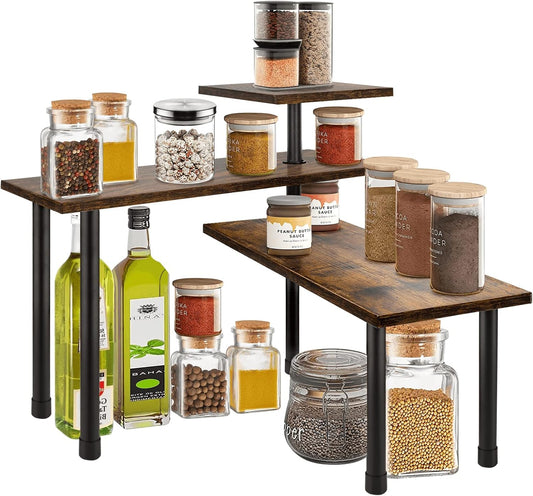 3 Tier Metal Corner Spice Rack with Hooks, Brown - main product image