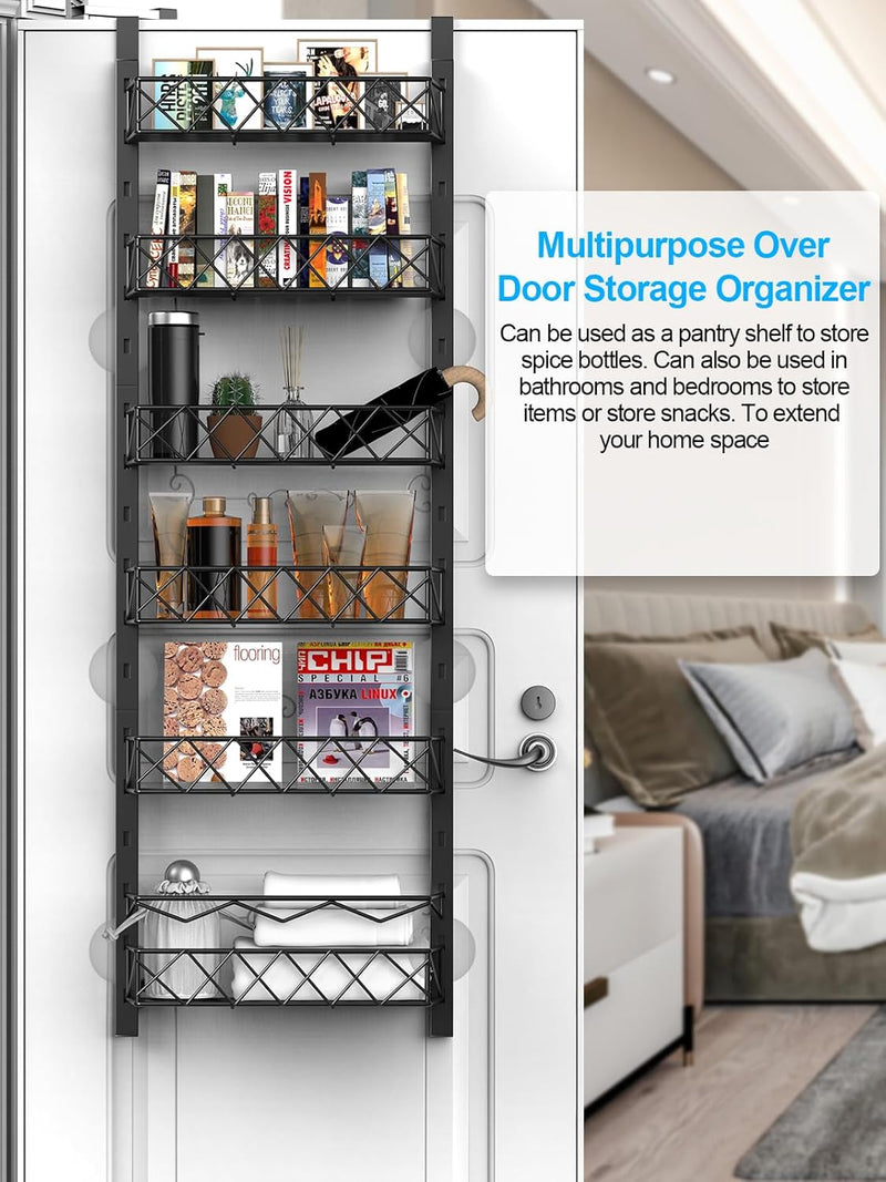 6 Tier Over Door Pantry Organiser with Adjustable Baskets Black - additional product view