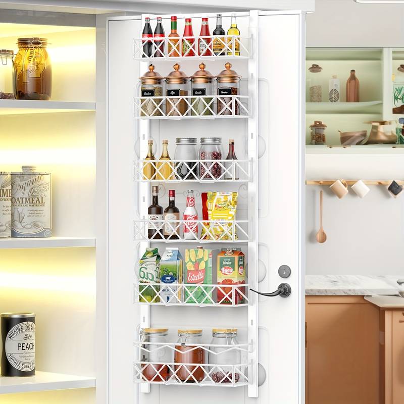6 Tier Over Door Pantry Organiser with Adjustable Baskets White - main product image