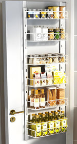 6 Tier Over Door Pantry Organiser with Adjustable Baskets White - alternate angle