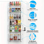 6 Tier Over Door Pantry Organiser with Adjustable Baskets White - detail view