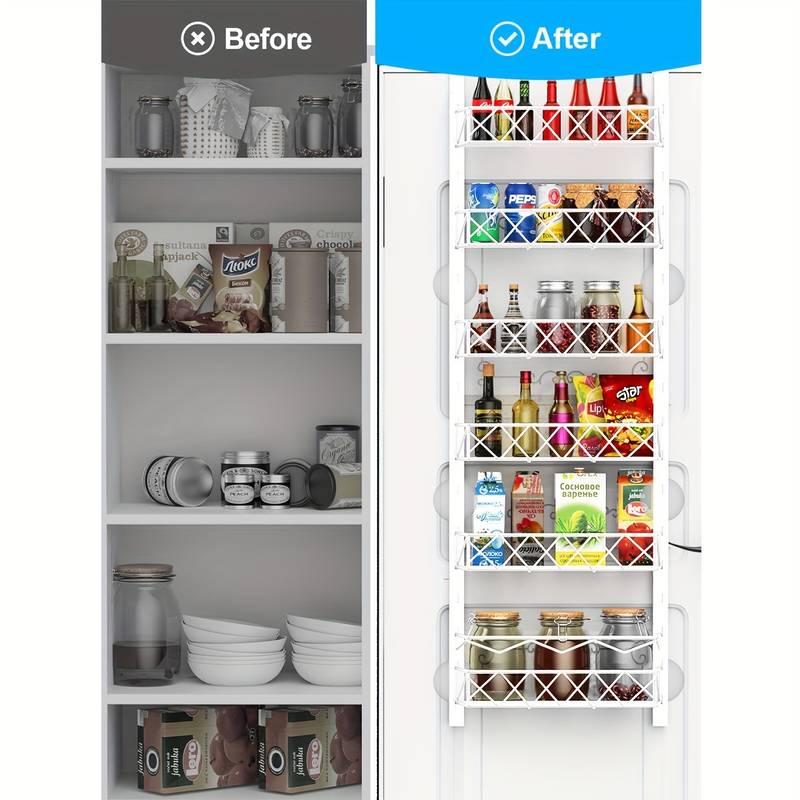 6 Tier Over Door Pantry Organiser with Adjustable Baskets White - size and scale view