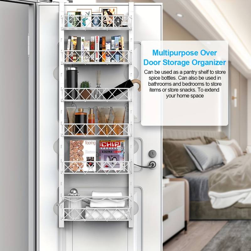 6 Tier Over Door Pantry Organiser with Adjustable Baskets White - additional product view
