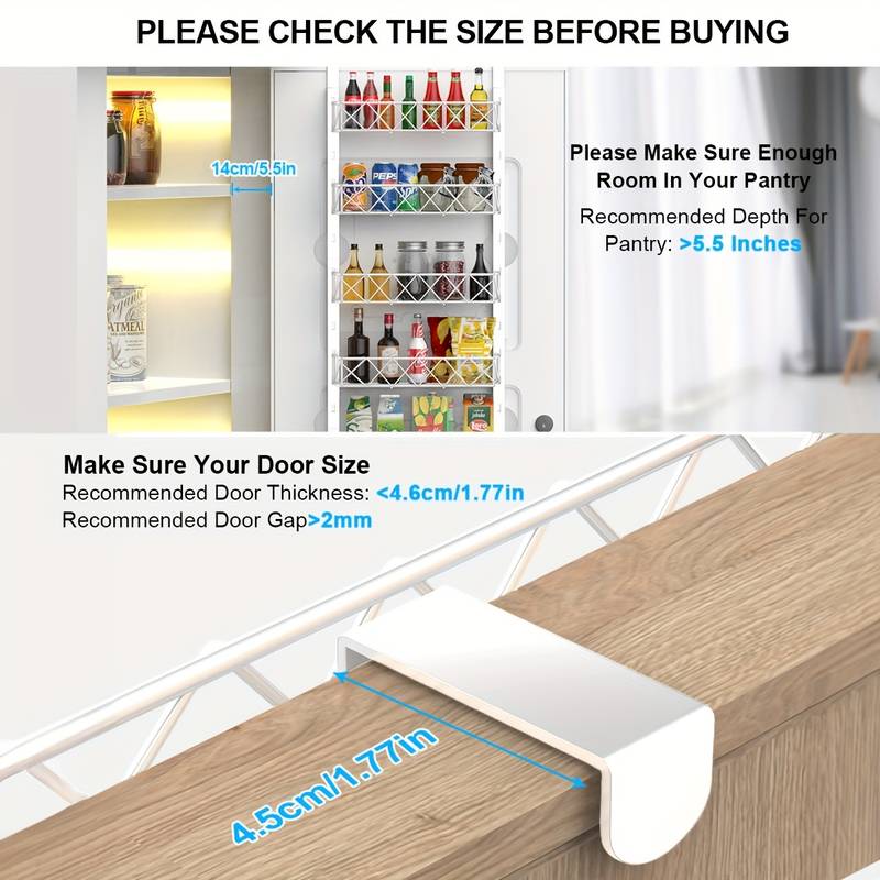 6 Tier Over Door Pantry Organiser with Adjustable Baskets White