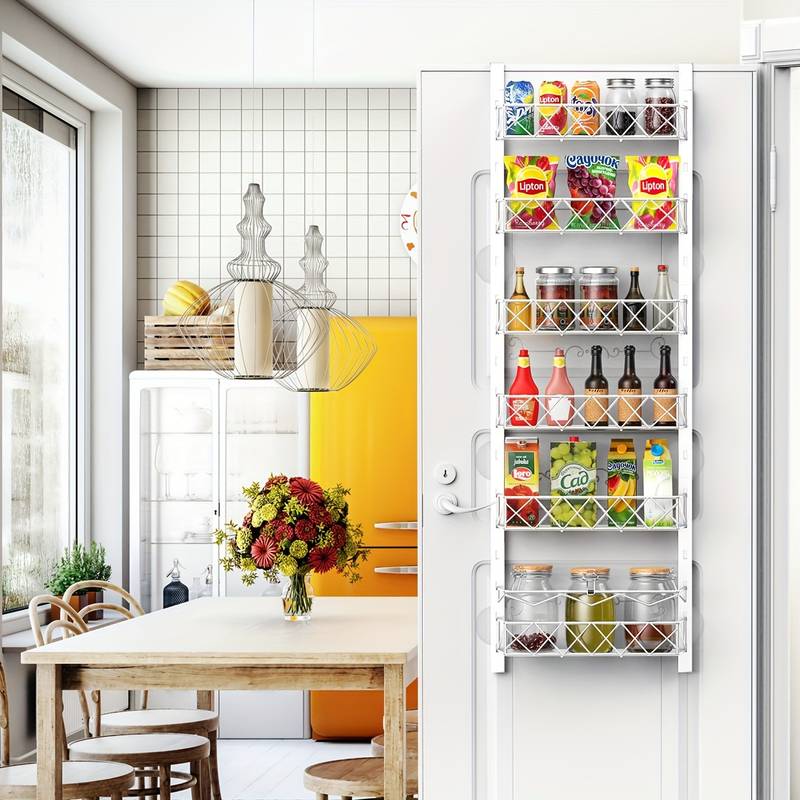 6 Tier Over Door Pantry Organiser with Adjustable Baskets White