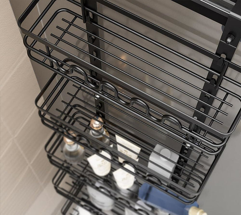 4 Tier Over Door Pantry Organiser Adjustable Baskets Black