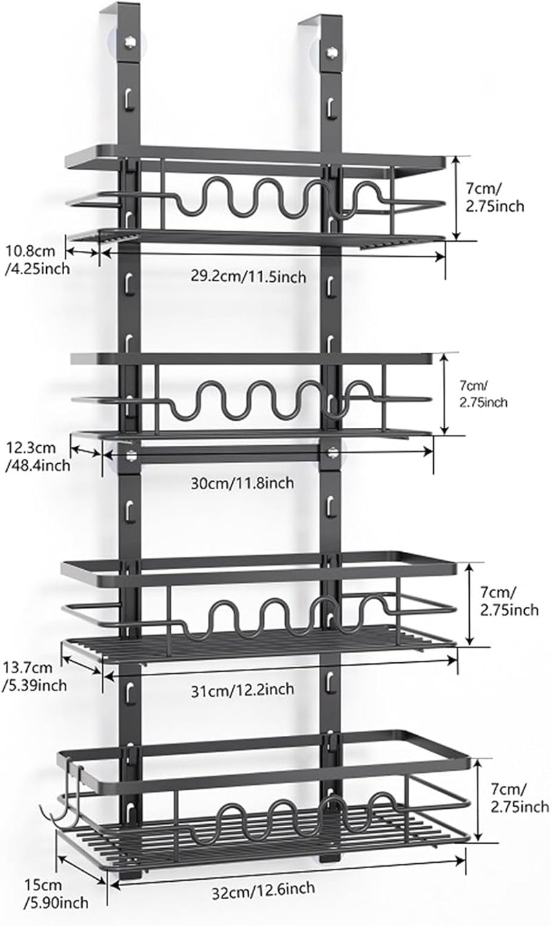 4 Tier Over Door Pantry Organiser Adjustable Baskets Black