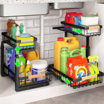 2 Pack Under Sink Organiser with Adjustable Height - Black - main product image