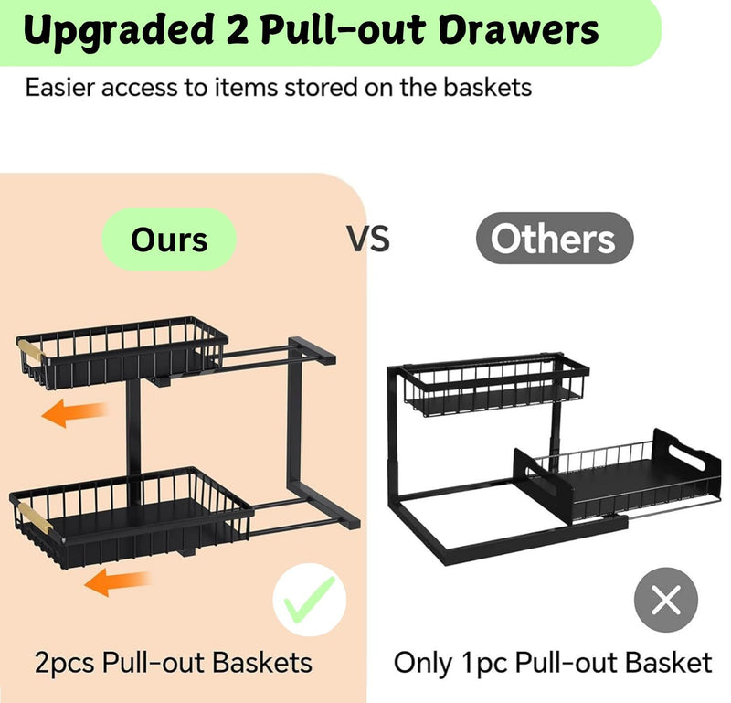 2 Pack Under Sink Organiser with Adjustable Height - Black - additional product view