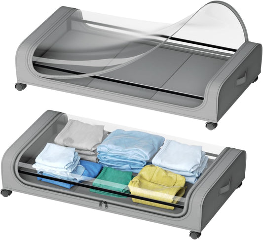 2-Pack XXL Under Bed Storage Container with Wheels and Lid 50L, Grey - main product image