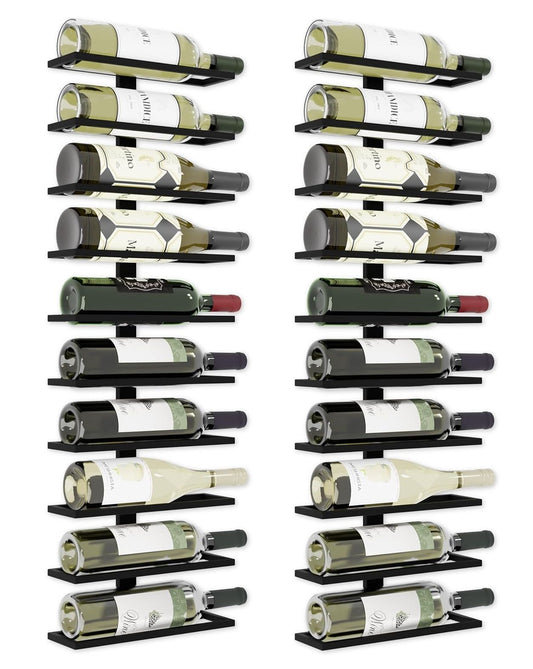 2 Pack Metal Wall Mounted Wine Rack - Holds 10 Bottles - Stainless Steel, Black - main product image