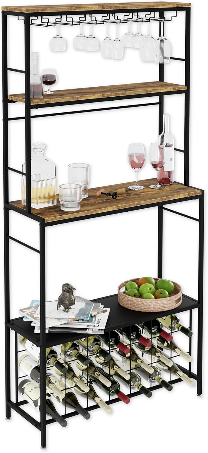 Wine Rack for 20 Bottles with Wood Countertop, Brown - main product image