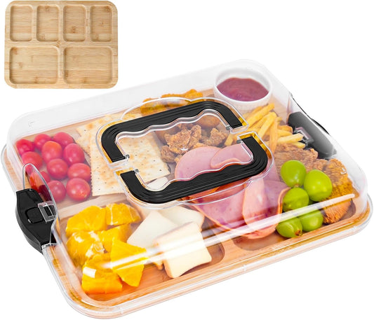 Bamboo Charcuterie Board with Lid and Handle for Entertaining, Natural - main product image