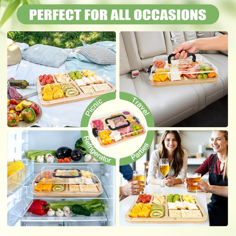 Bamboo Charcuterie Board with Lid and Handle for Entertaining