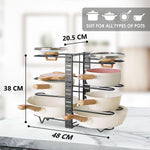 Adjustable 8-Tier Pan Rack Pot Organiser for Kitchen, Black - detail view
