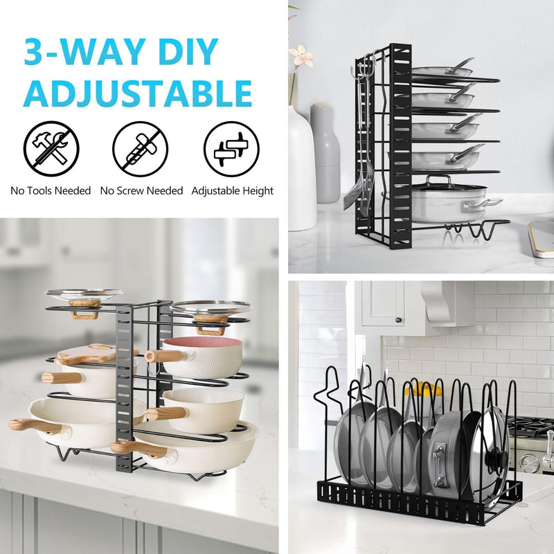Adjustable 8-Tier Pan Rack Pot Organiser for Kitchen