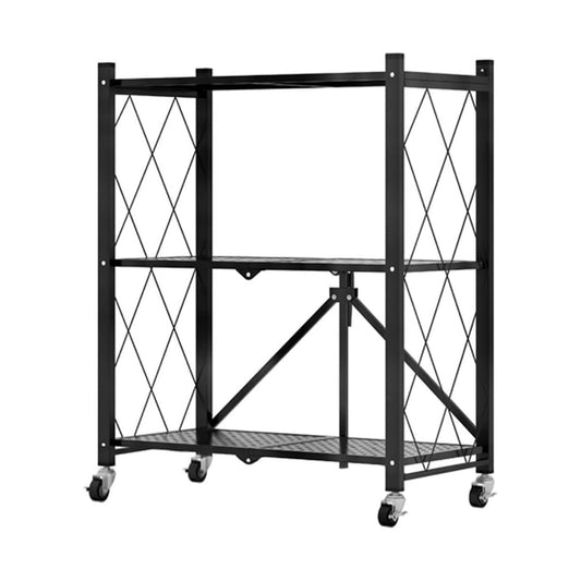 3-Tier Foldable Storage Shelf with Wheels for Kitchen, Black - main product image