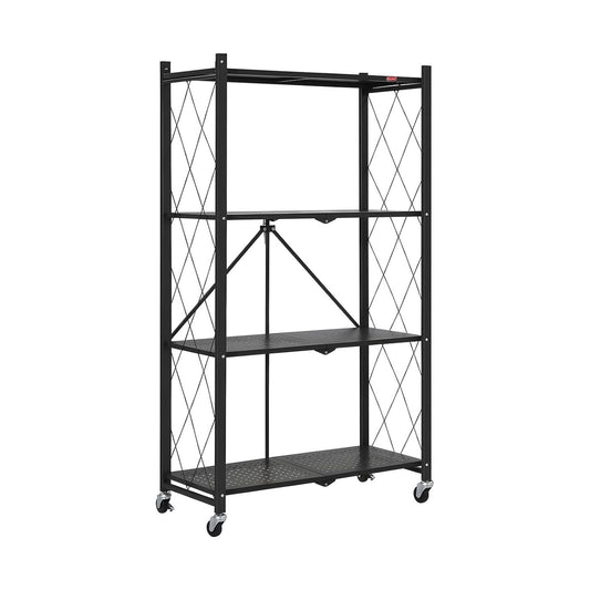 4-Tier Foldable Storage Shelf with Wheels for Kitchen, Black - main product image
