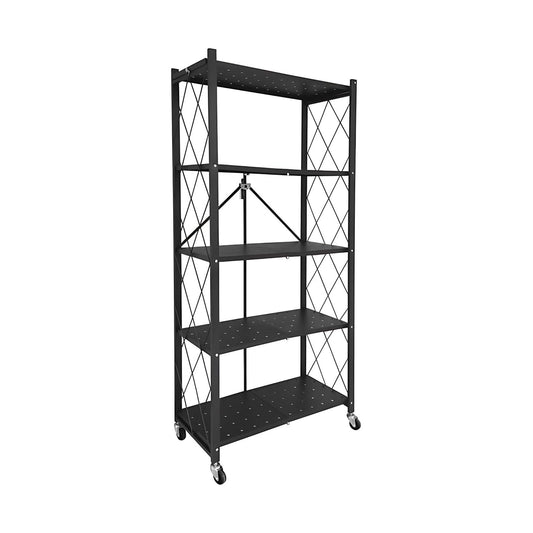 5-Tier Foldable Storage Shelf with Wheels for Kitchen, Black - main product image