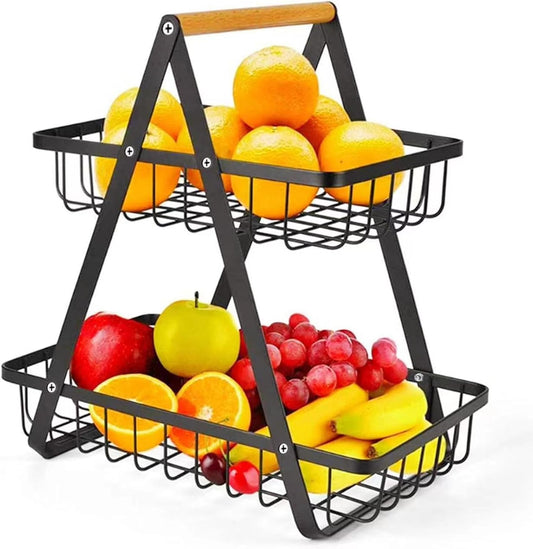 2-Tier Fruit Basket Stand for Kitchen Countertop, Black - main product image