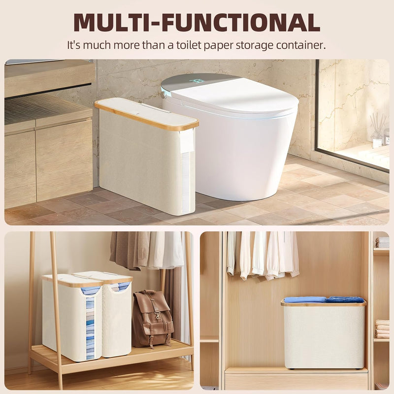 Toilet Paper Storage Basket Holds 12 Rolls with Bamboo Lid