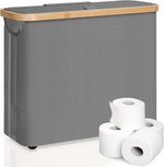 Toilet Paper Storage Basket Holds 12 Rolls with Bamboo Lid, Grey - main product image