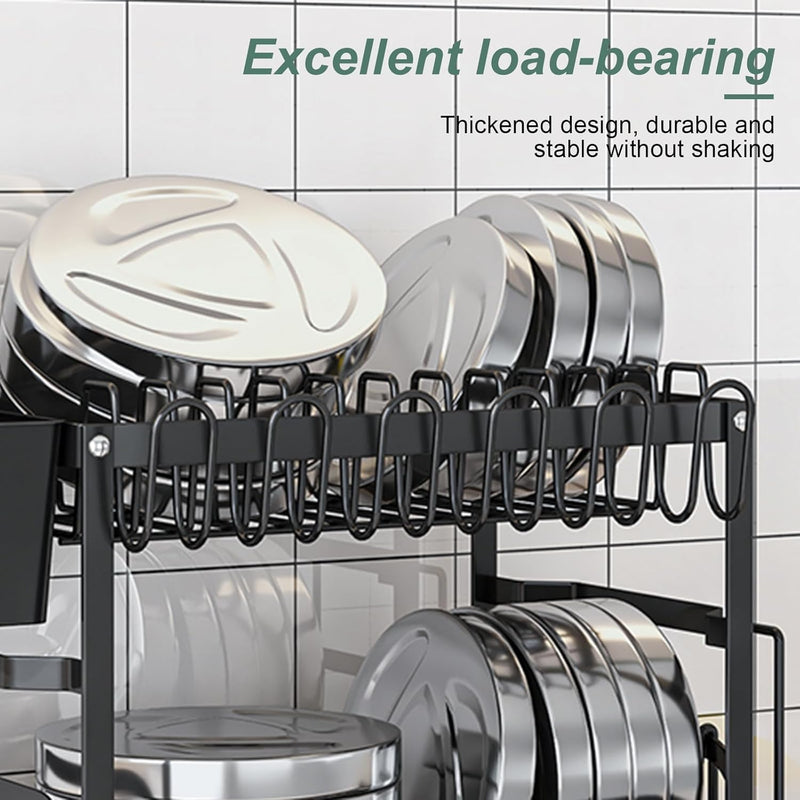 2 Tier Dish Drying Rack with Drainage Tray and Accessories Holder