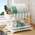 2 Tier Dish Drying Rack with Drainage Tray and Accessories Holder, White - main product image