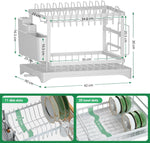 2 Tier Dish Drying Rack with Drainage Tray and Accessories Holder, White - alternate angle