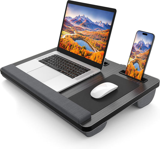 Portable Oversized Lap Desk with Cushion and Phone Holder for 17 Inch Laptops, Black - main product image
