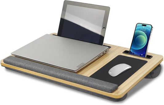 Portable Oversized Lap Desk with Cushion and Phone Holder for 17 Inch Laptops, Wood - main product image