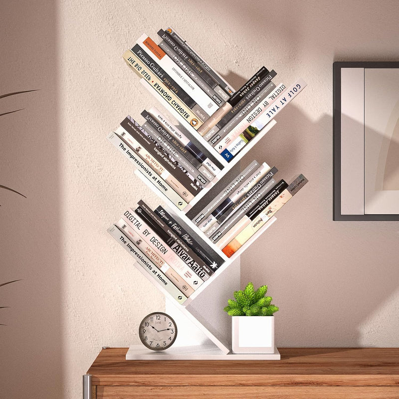 5-Tier Tree Bookshelf Storage Rack for Home Office or Bedroom, White - additional product view
