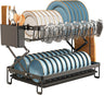 2 Tier Dish Drying Rack with Drain Tray & Utensil Holder for Kitchen