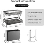 2 Tier Dish Drying Rack with Drain Tray & Utensil Holder for Kitchen, Black - alternate angle