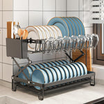 2 Tier Dish Drying Rack with Drain Tray & Utensil Holder for Kitchen, Black - detail view