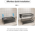2 Tier Dish Drying Rack with Drain Tray & Utensil Holder for Kitchen, Black - size and scale view