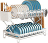 2 Tier Dish Drying Rack with Drain Tray & Utensil Holder for Kitchen