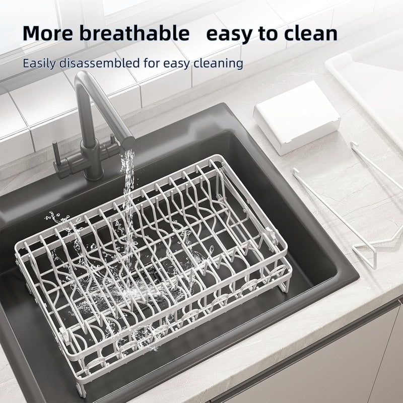 2 Tier Dish Drying Rack with Drain Tray & Utensil Holder for Kitchen