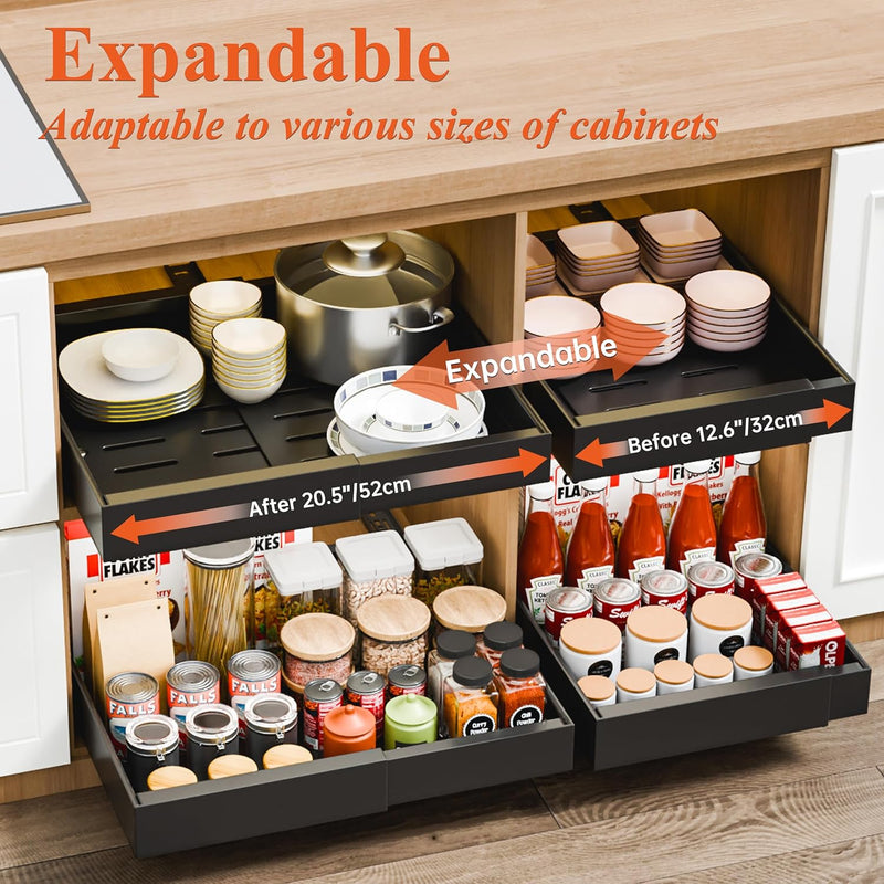 Pull Out Cabinet Organizer with Adjustable Slide Out Shelf for Kitchen, Black - detail view